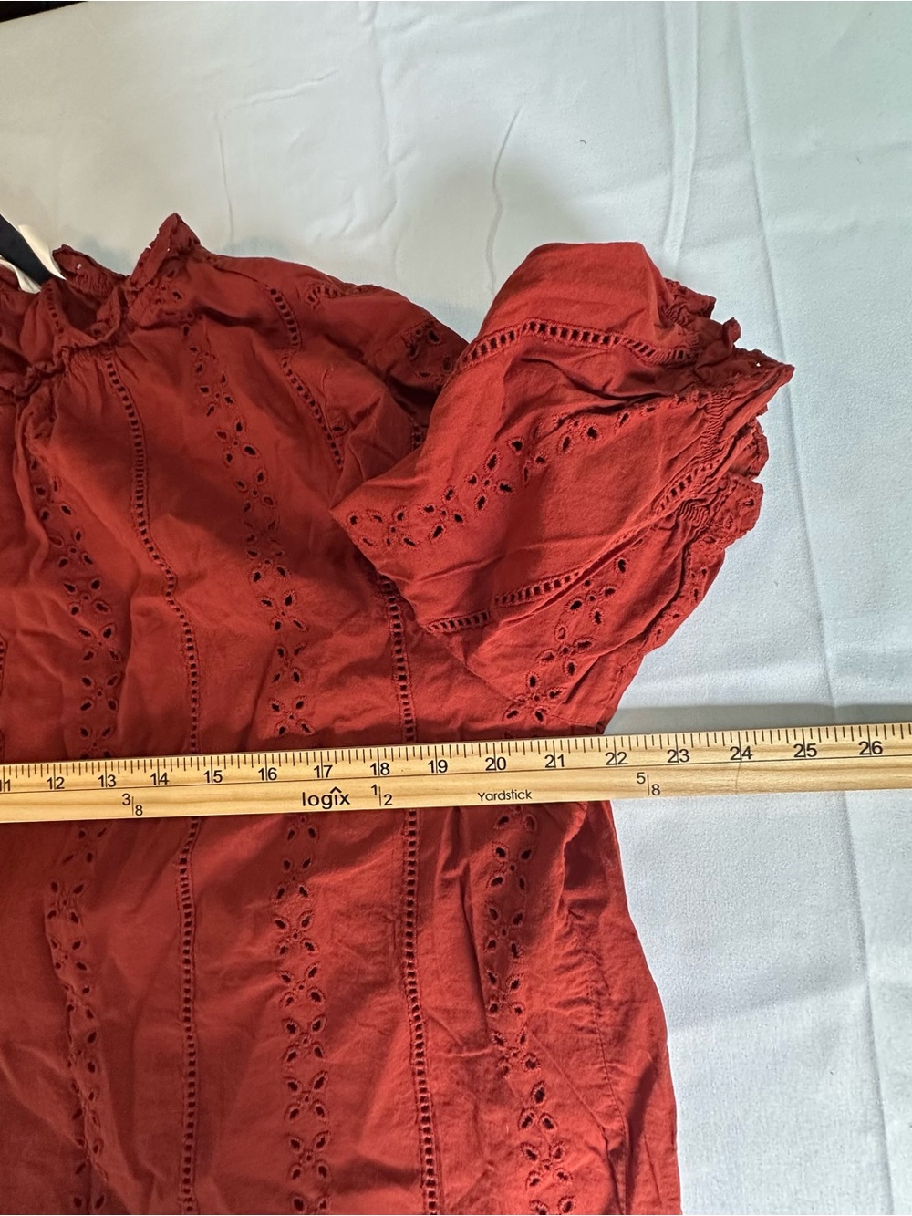 Universal Thread Rust Red Eyelet Ruffle Neck Blouse - Picture 5 of 7